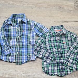 Carter's 2T Plaid Boys Button Down Dress Shirt Set Bundle - Blue and Green